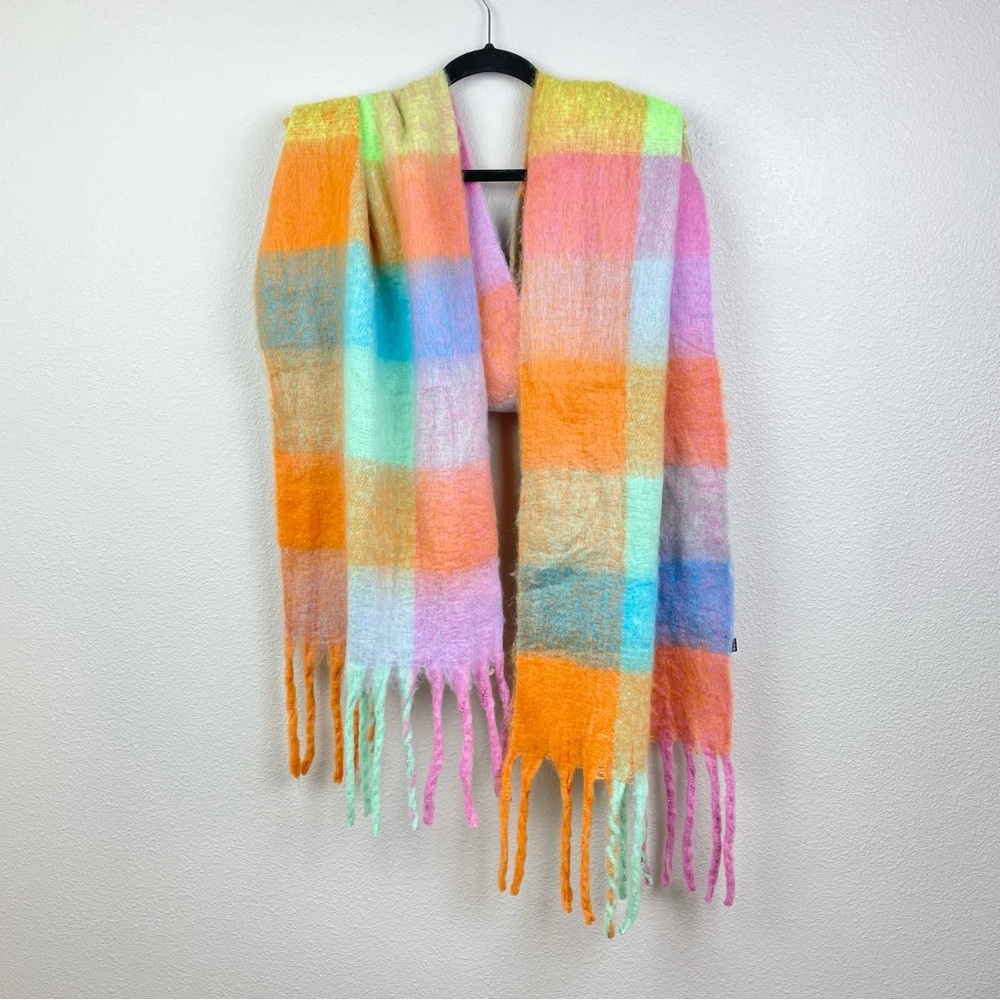 Sarta Allie Pastel Square Color Block Heavyweight Scarf Fringed Colorful Scandi - Picture 1 of 12